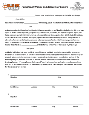 Fillable Online Participant Waiver and Release for Minors - Boys amp Girls Club Fax Email Print ...