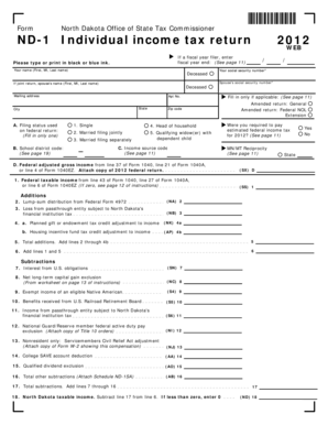North Dakota Individual Income Tax Return 2012