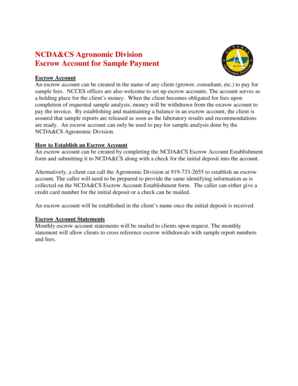 NCDA&CS Escrow Account Establishment Form