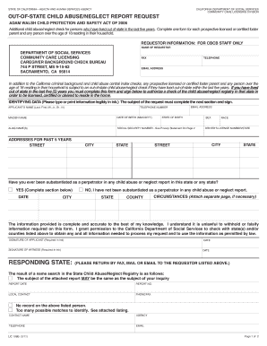 California Out-of-State Child Abuse/Neglect Report Request
