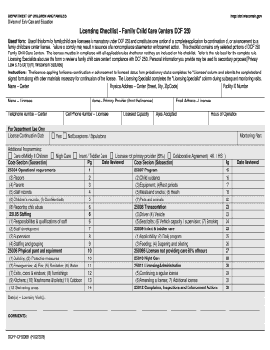 Wisconsin Family Child Care Center Licensing Checklist