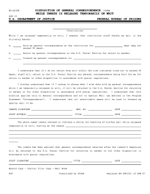 Inmate Mail Disposition Form