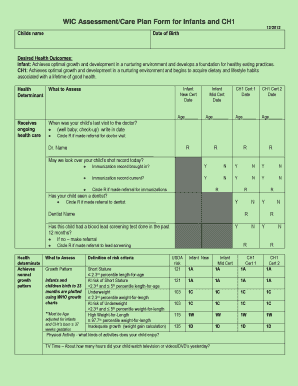 WIC Assessment/Care Plan Form for Infants and CH1
