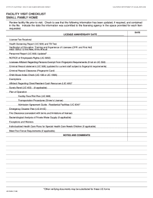 California Facility Visit Checklist