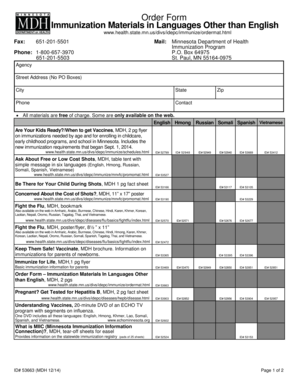 Minnesota Immunization Materials Order Form