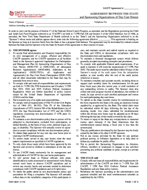 CACFP Agreement Between State and Sponsoring Organizations