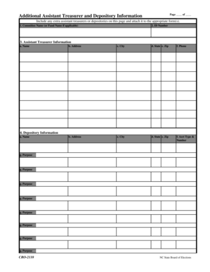 Additional Assistant Treasurer and Depository Information Form