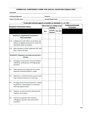 Formative Conference Form for Special Education Consultant