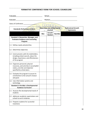 Formative Conference Form for School Counselors
