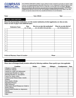 Compass Medical Patient Medication History Form