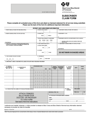 Subscriber Claim Form