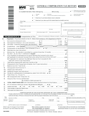 NYC General Corporation Tax Return 2008