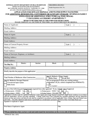 Suffolk County Sewage Disposal and Water Supply Application