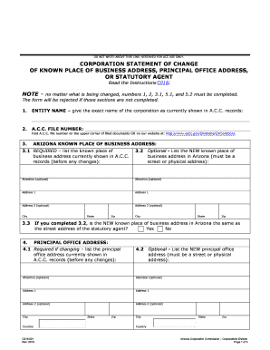 Arizona Corporation Statement of Change