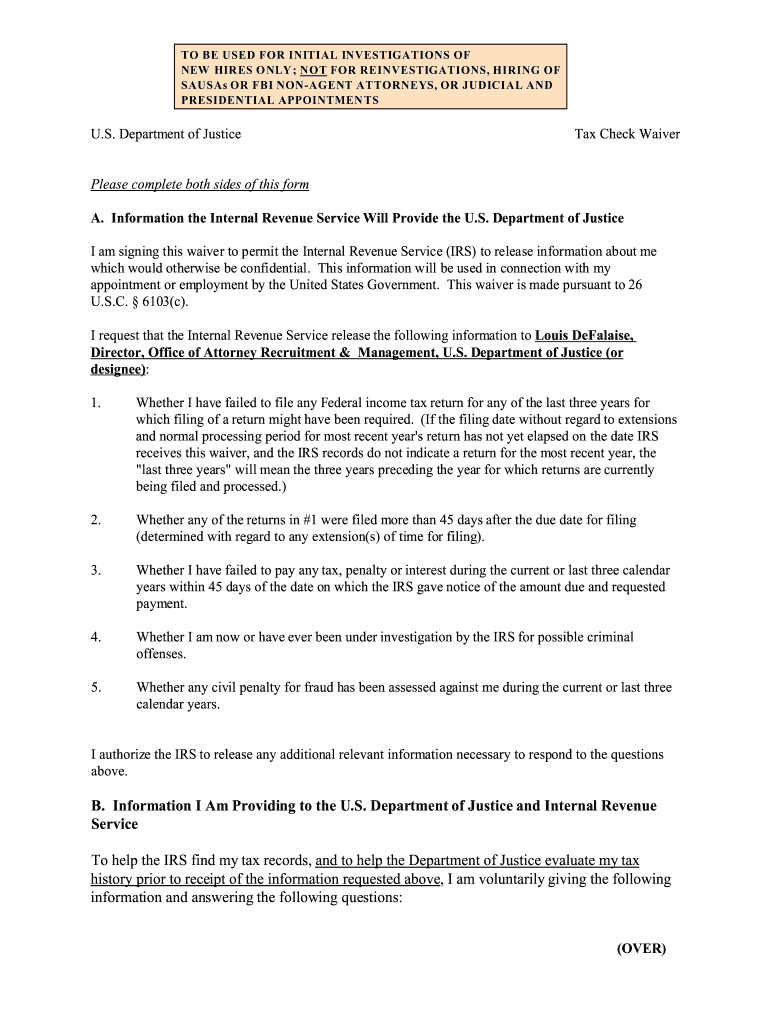 Form DOJ488 - US Department of Justice - justice Preview on Page 1