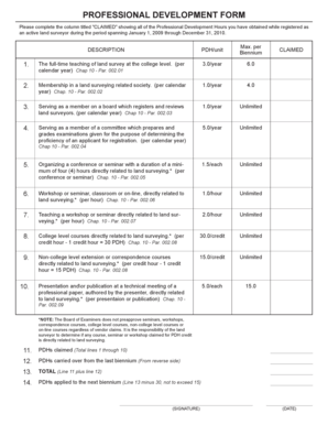 Professional Development Form for Land Surveyors