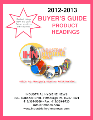 Industrial Hygiene News Buyer's Guide Listing Form