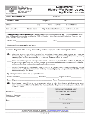 San Diego Right-of-Way Permit DS-3037