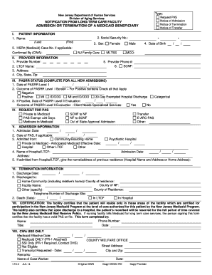 New Jersey Medicaid Beneficiary Admission Notice