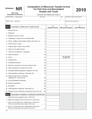 Wisconsin Schedule NR for Estates and Trusts