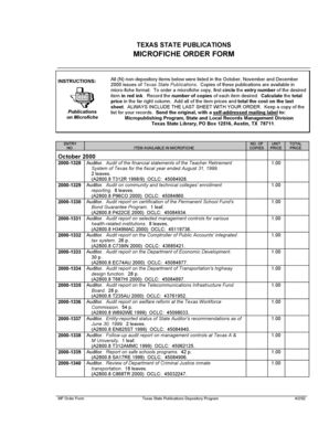 Texas State Publications Microfiche Order Form