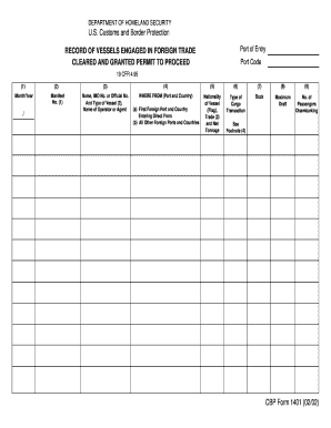 CBP Form 1401 Record of Vessels Engaged in Foreign Trade