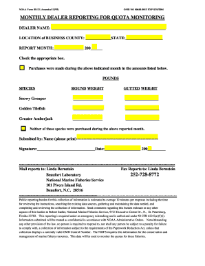 NOAA Monthly Dealer Report for Quota Monitoring