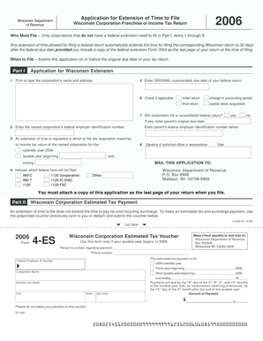 Wisconsin Corporation Franchise or Income Tax Return Extension Application