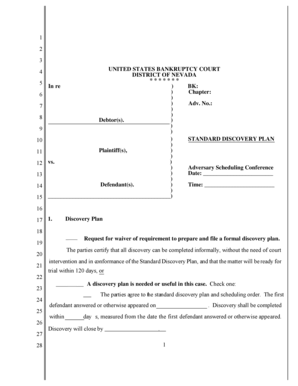 US Bankruptcy Court Standard Discovery Plan