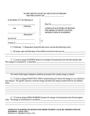 Affidavit in Support of Motion for Order to Show Cause Re: Modification of Judgment