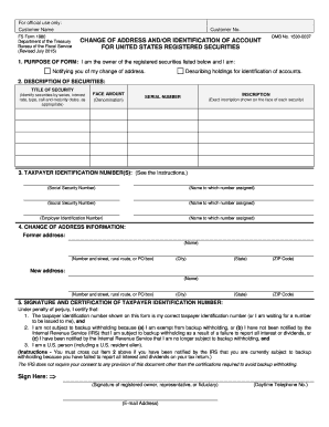 FS Form 1980 Change of Address for US Securities