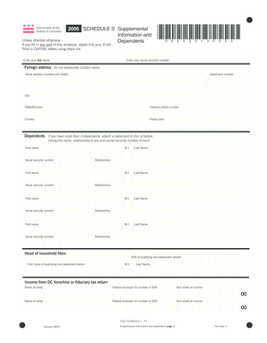 District of Columbia Schedule S Supplemental Form