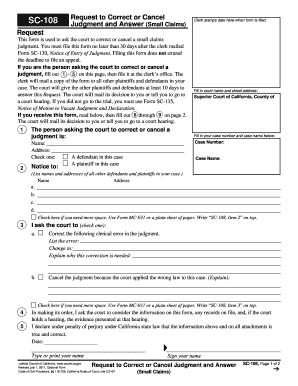 Request to Correct or Cancel Small Claims Judgment