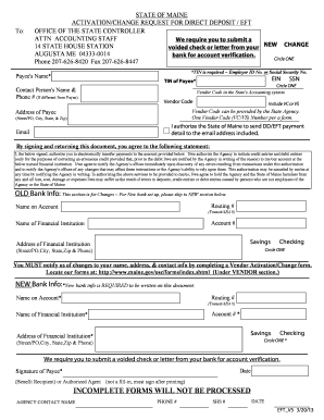Maine Direct Deposit Activation/Change Request