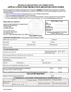 Michigan Probation Registration Application