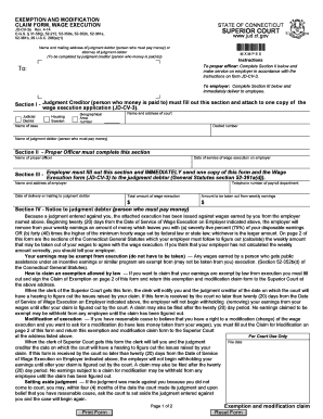Exemption and Modification Claim Form