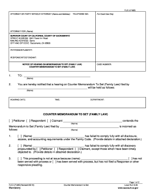 California Family Law Counter Memorandum to Set