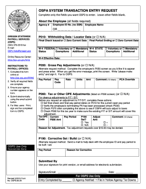 Oregon Statewide Payroll System Transaction Entry Request
