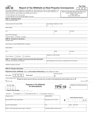 Oregon Real Property Withholding Form OR-18