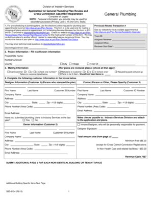 Wisconsin General Plumbing Plan Review Application