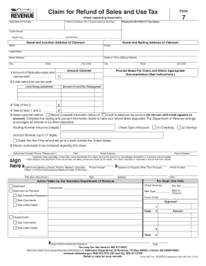 Nebraska Sales and Use Tax Refund Claim Form