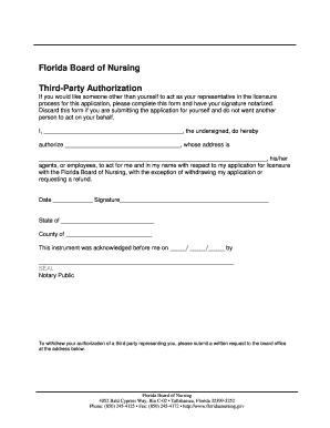 Florida Board of Nursing Third-Party Authorization