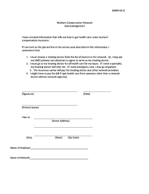 Workers Compensation Network Acknowledgement