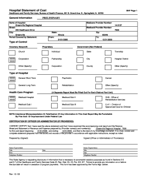 Illinois Hospital Statement of Cost