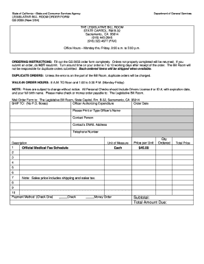 California Legislative Bill Room Order Form