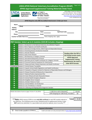 USDA-APHIS Veterinary Accreditation Training Order Form