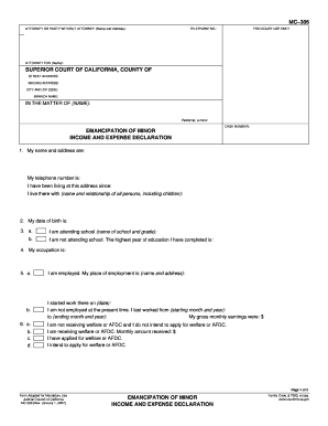 California Emancipation of Minor Income and Expense Declaration