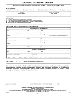 Continuing Disability Claim Form