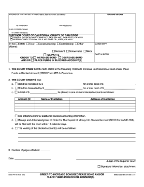 California Order to Increase Bond/Decrease Bond and/or Place Funds in Blocked Account