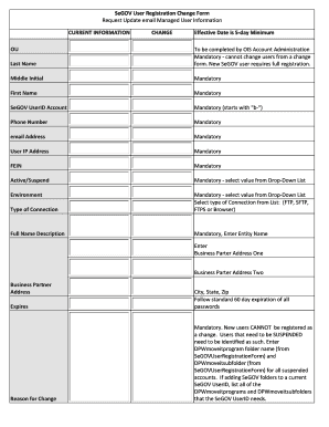 SeGOV User Registration Change Form